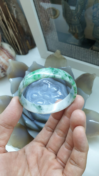 Moss in Snow Jade Square Edge Bangle (S 52.8) | Fei Cui Type A Jadeite