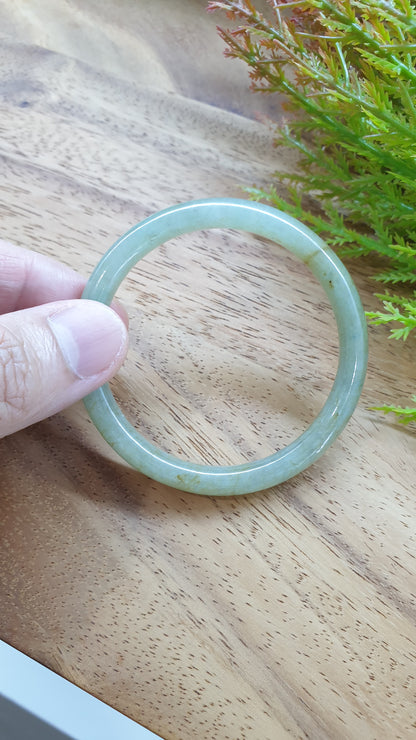 Jade Cylindrical Bangle S54 Slim Type A Myanmar Jadeite Natural Honey Green