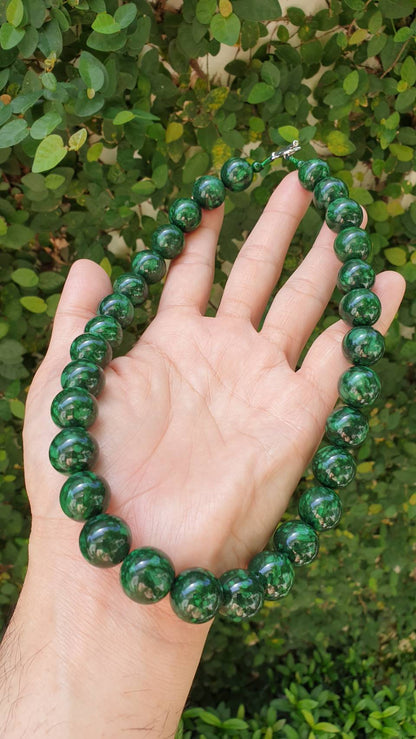 Mawsitsit Jade Necklace 18inch 9K White Gold Toggle Type A 14.5mm Myanmar Beads