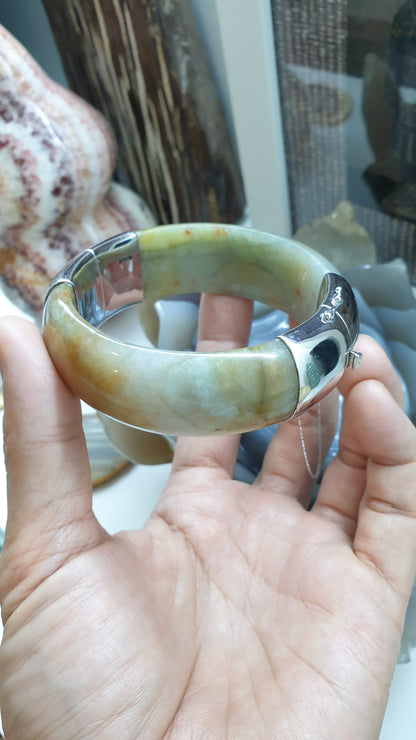 Hok Lok Siew Jade Split Bangle (S 63) | Sterling Silver | Authentic Fei Cui Jade | Eye Candy Wrist Accessory for Him or Her