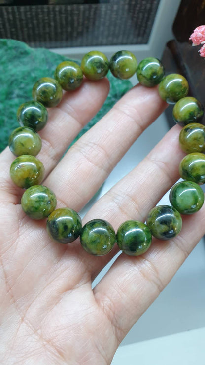 Honey Green Jade Gents Style Bracelet 18cm Fei Cui Type A Myanmar Jadeite