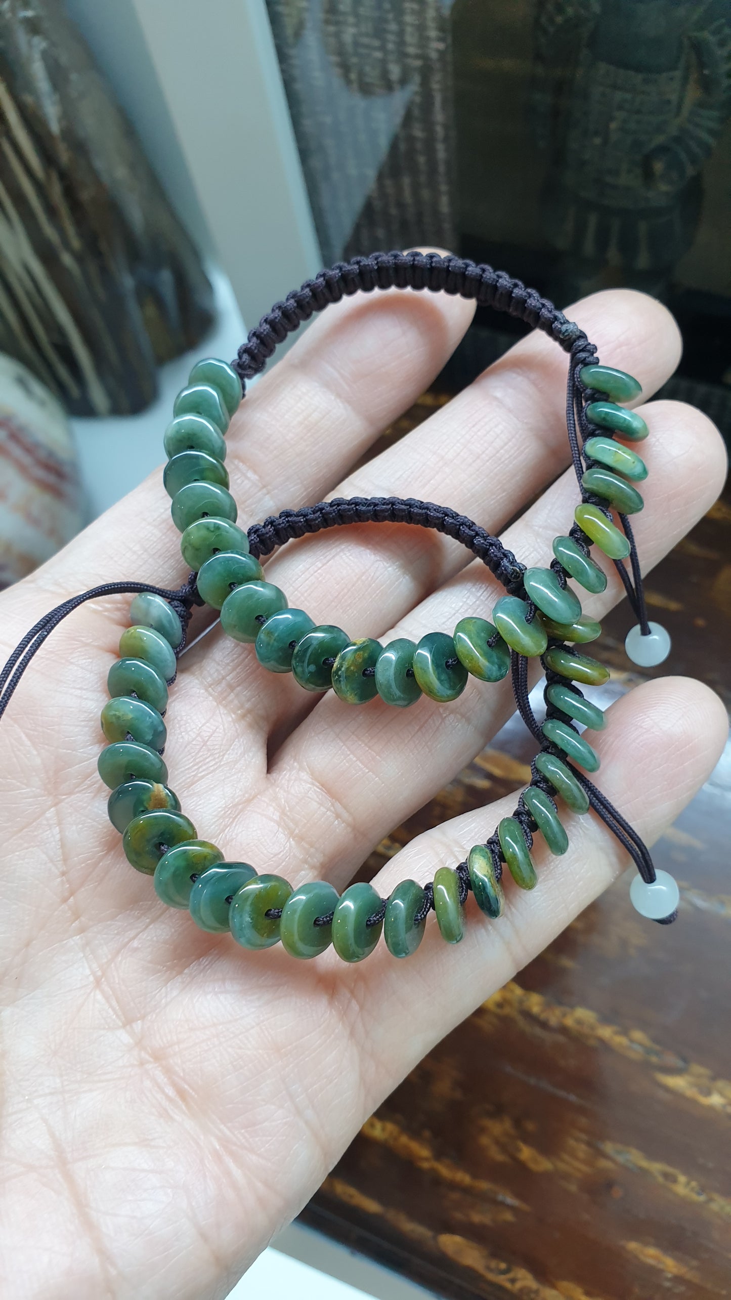 Jade Ping An Kou Beads Woven Bracelet (Adjustable) | Fei Cui - Type A Jadeite | His or Hers Fortune Jewelry