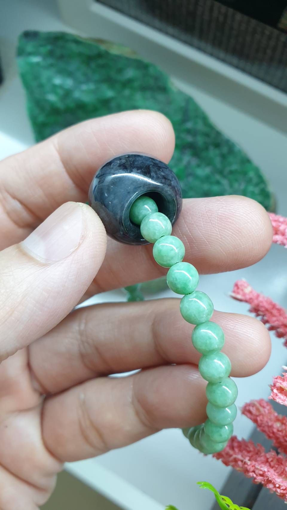 Apple Green Jade Stress Bracelet 17cm Spinning Charm Type A Myanmar Jadeite