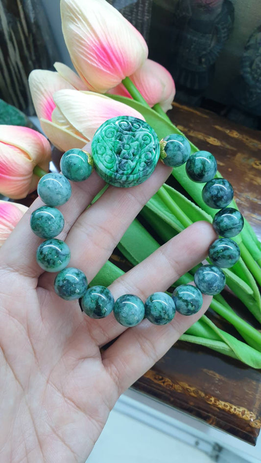 Vintage Jade Bracelet (18.5 cm) | 23K Gold & Type A Natural Jadeite | His or Hers Good Fortune Jewelry