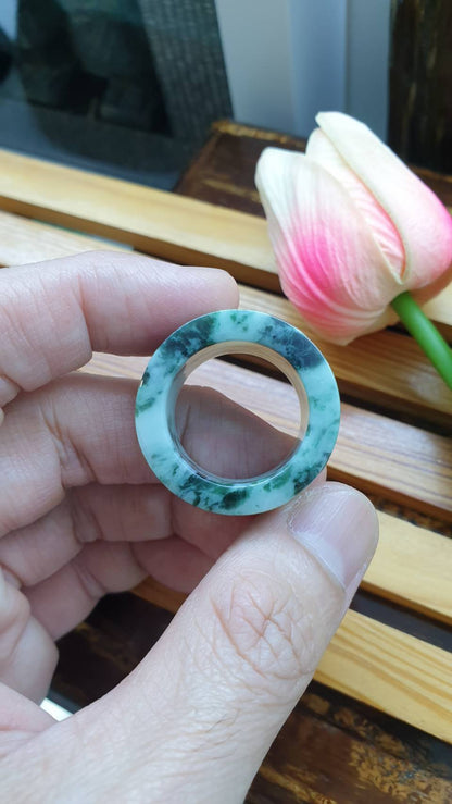 Jade Archer's Ring 11.75 US Type A Natural Jadeite Marbled Green