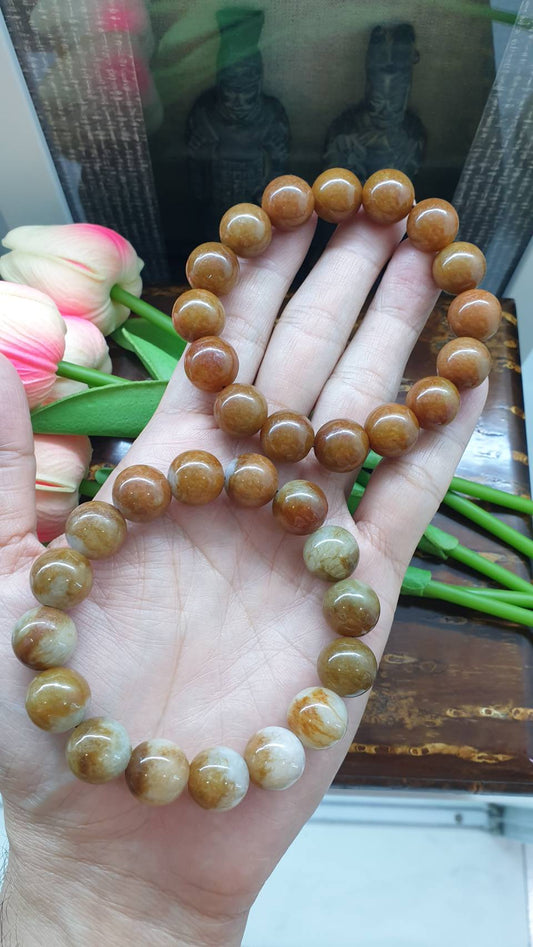 Type A Natural Brown Jadeite Vintage 17.5cm Bracelet with 13.5mm Beads