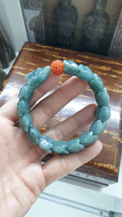 Blue Jade Dragon Power Bracelet (18.5 cm) | Type A Natural Jadeite | Statement Piece Wrist Accessory