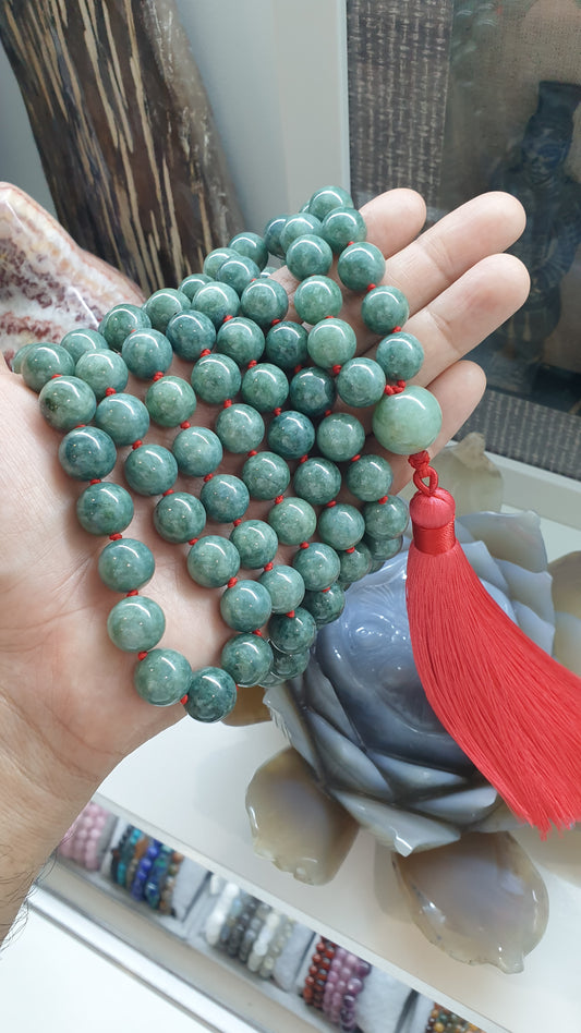 108 Jade Beads Japa Mala | Type A Natural Jadeite | Handcrafted Meditation Beads