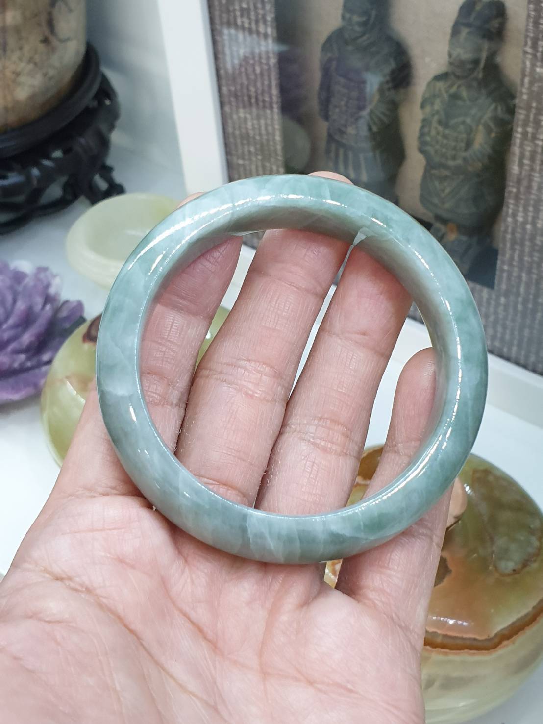 Green Jade Everyday Bangle S58 Type A Myanmar Jadeite Natural Organic Look