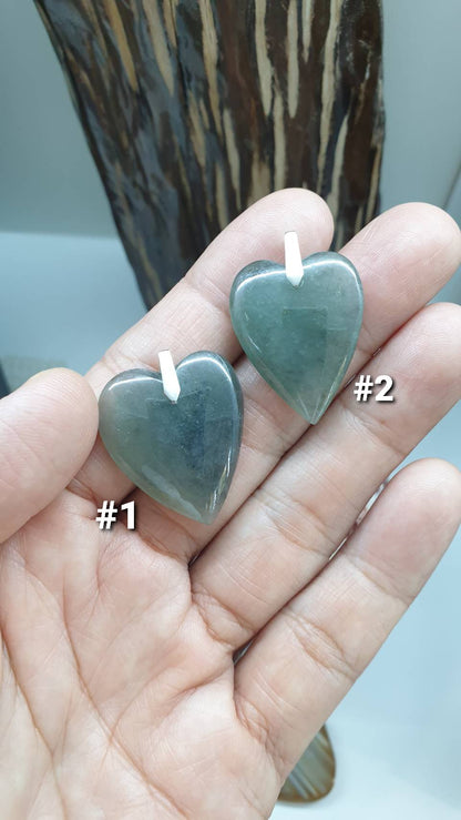 Gray Jade Heart Pendant Type A Natural Jadeite Sterling Silver S925