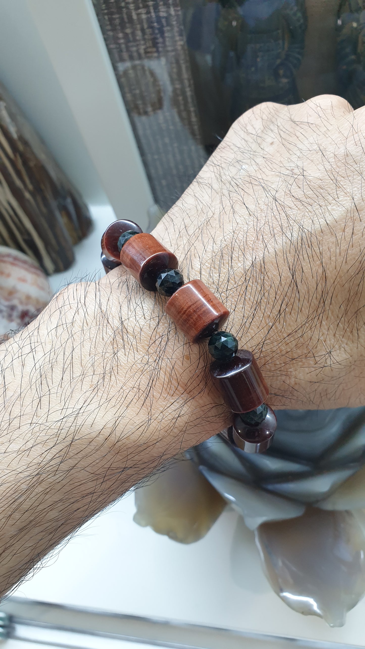 Red Tiger's Eye Bracelet | Black Jade Bead Spacers | Giftable His or Hers Wrist Candy 🎁