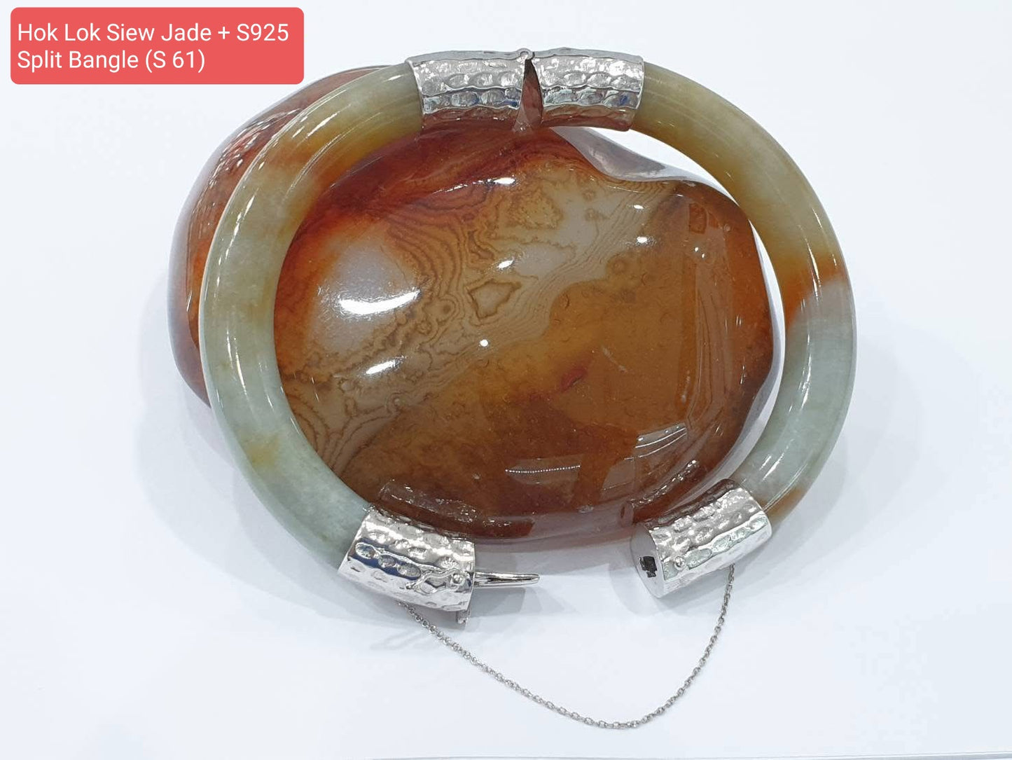 Hok Lok Siew Jade Split Bangle, Cylindrical (S 61) | Sterling Silver | Fei Cui Natural Jadeite | Eye Candy Wrist Accessory for Him or Her