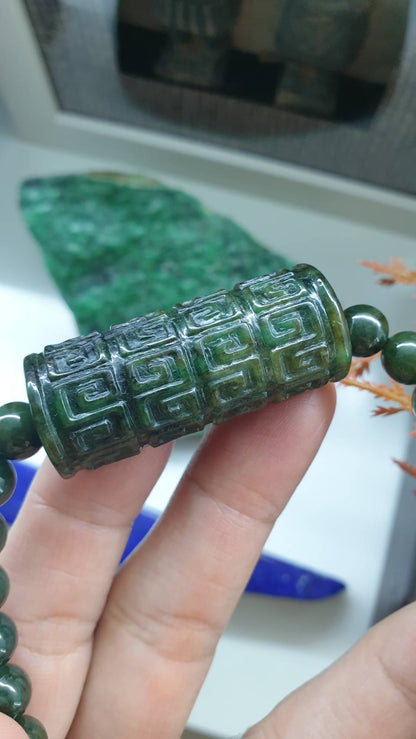 Ru Yi Jade Statement Necklace 26inch Natural Smoky Green Fei Cui Type A Jadeite