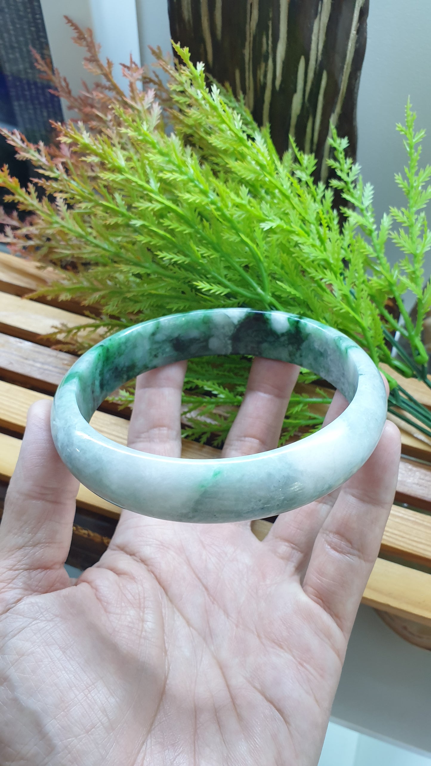 Plus Size Jade Bangle S82.8 Vibrant Green Fei Cui Type A Myanmar Jadeite