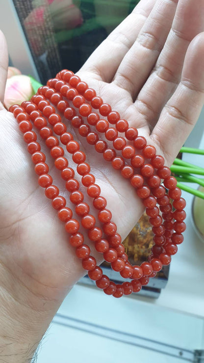 Red Jade Layered Necklace 18 inch - Natural Jadeite Beads, 22K Gold