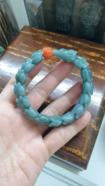 Blue Jade Dragon Power Bracelet (18.5 cm) | Type A Natural Jadeite | Statement Piece Wrist Accessory
