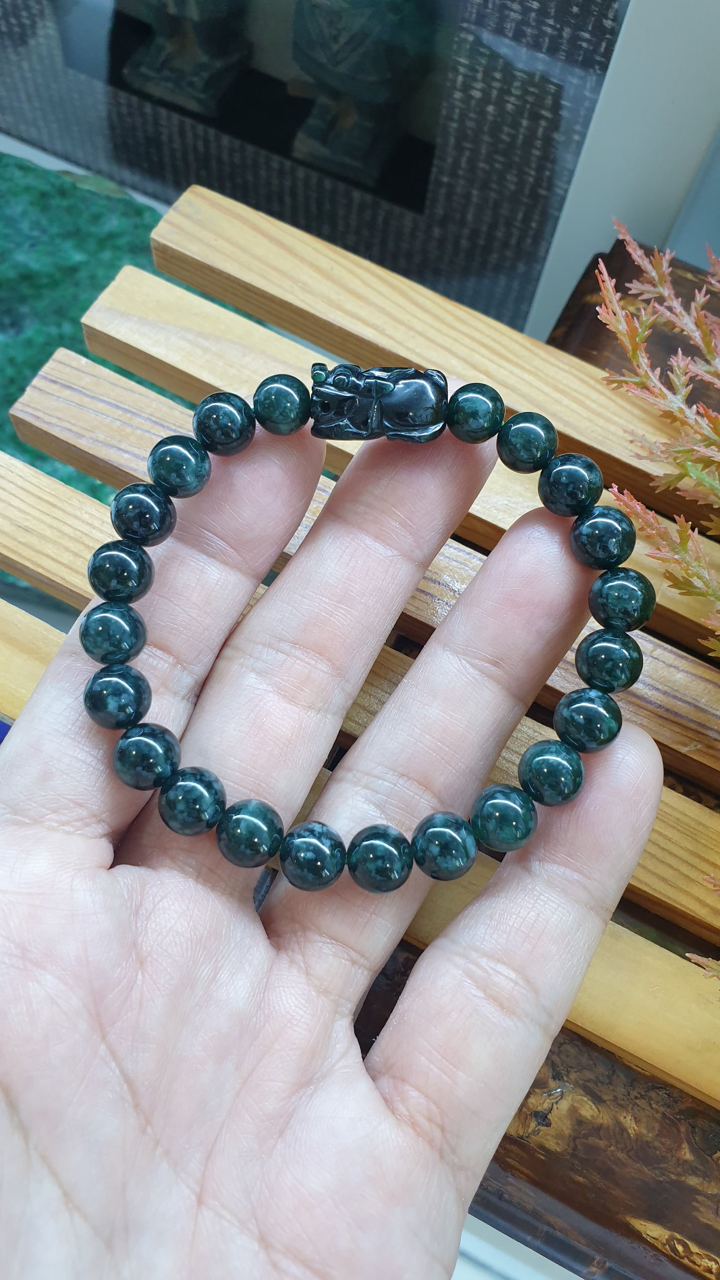 Blue Jade Stack Bracelets 17cm Pixiu and Ru Yi Luckycharms Type A Natural Jadeite
