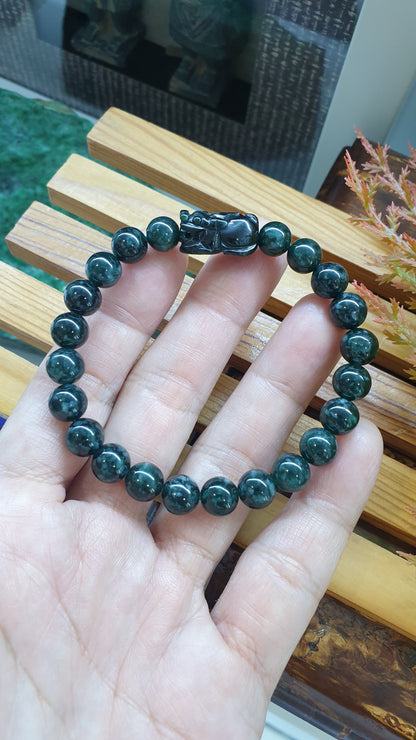 Blue Jade Stack Bracelets 17cm Pixiu and Ru Yi Luckycharms Type A Natural Jadeite