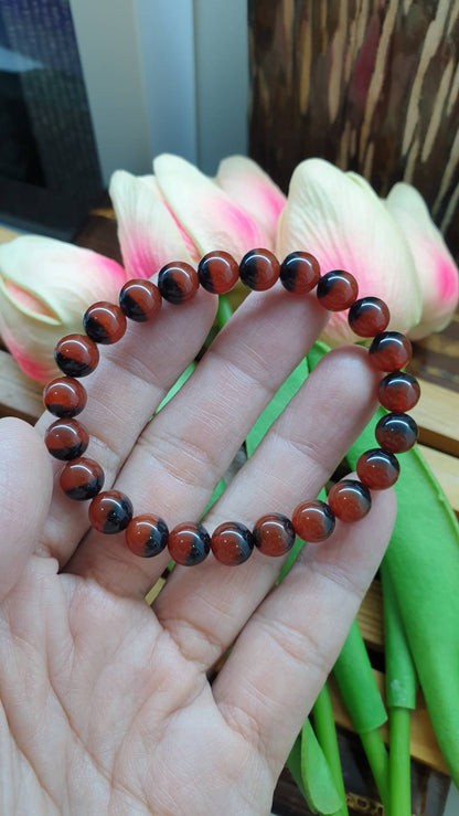 Carnelian Two Tone Beads Bracelets 16cm Natural Semiprecious Stone Beads