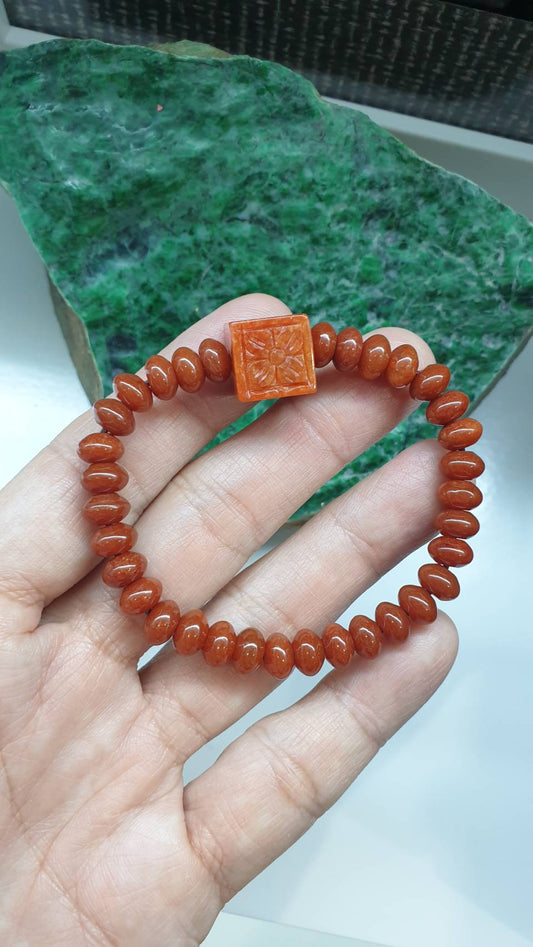 Red Jade Abacus Beads Prosperity Bracelet 16cm Natural Myanmar Jadeite