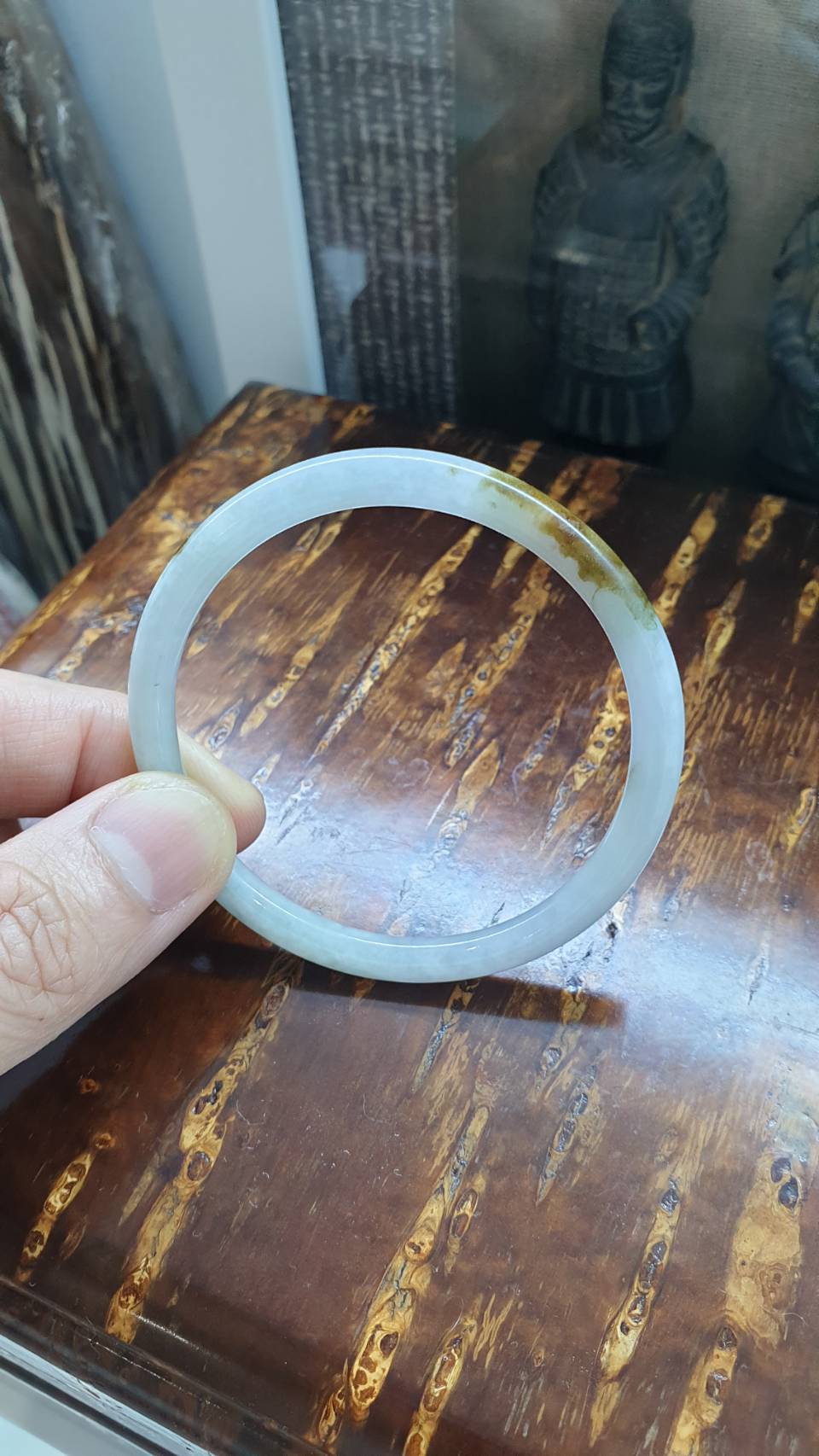 Type A Jade Cylindrical Bangle Size 56-57 - Natural White Jadeite
