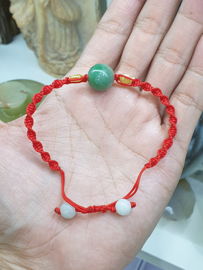 Jade & Koi Fish Red Thread Bracelet (Adjustable) | Pure 24K Gold | Fei Cui - Type A Jadeite