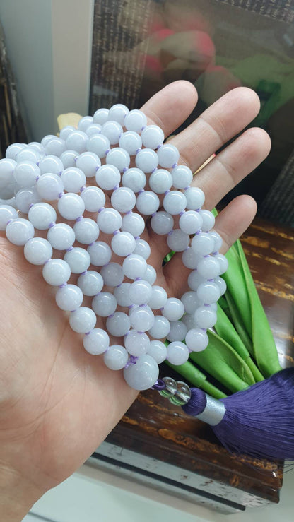 108 Lavender Jade Beads Japa Mala - Handcrafted Meditation Beads | Type A Natural Jadeite