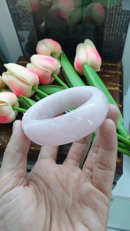 Milky Rose Quartz Bangle (Size 58) | Natural Stone Bracelet
