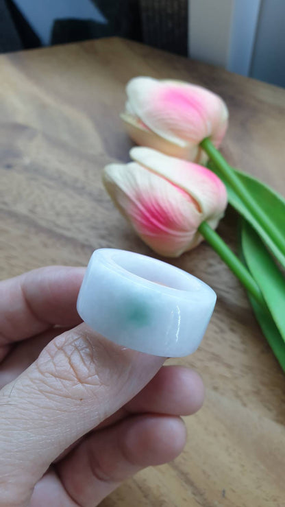 White Jade Archers Ring 11.25US  Type A Myanmar Jadeite Natural Floating Green