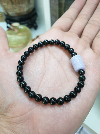 Black Jade Wish Fulfilling Bracelet 17cm Lavender Jade Ru Yi Charm Natural Jadeite