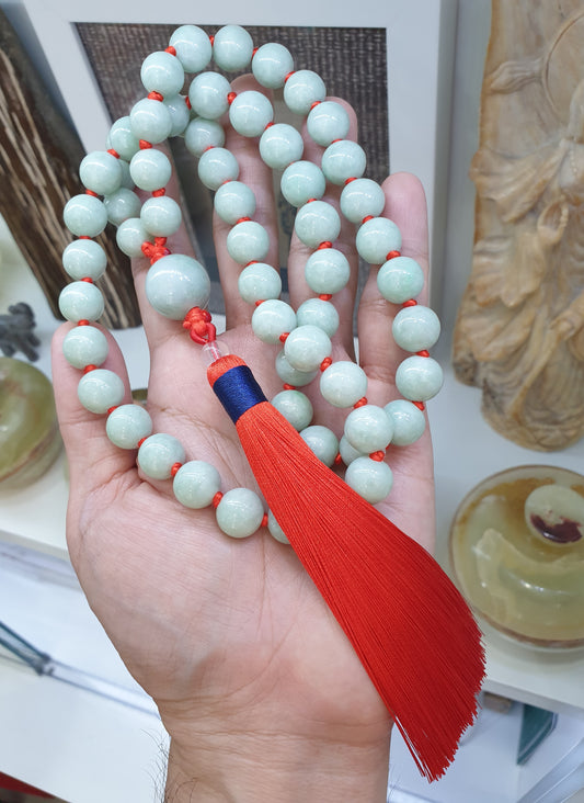 Jade Japa Mala | Light Green Jadeite Beads - Type A | Handcrafted Meditation Beads