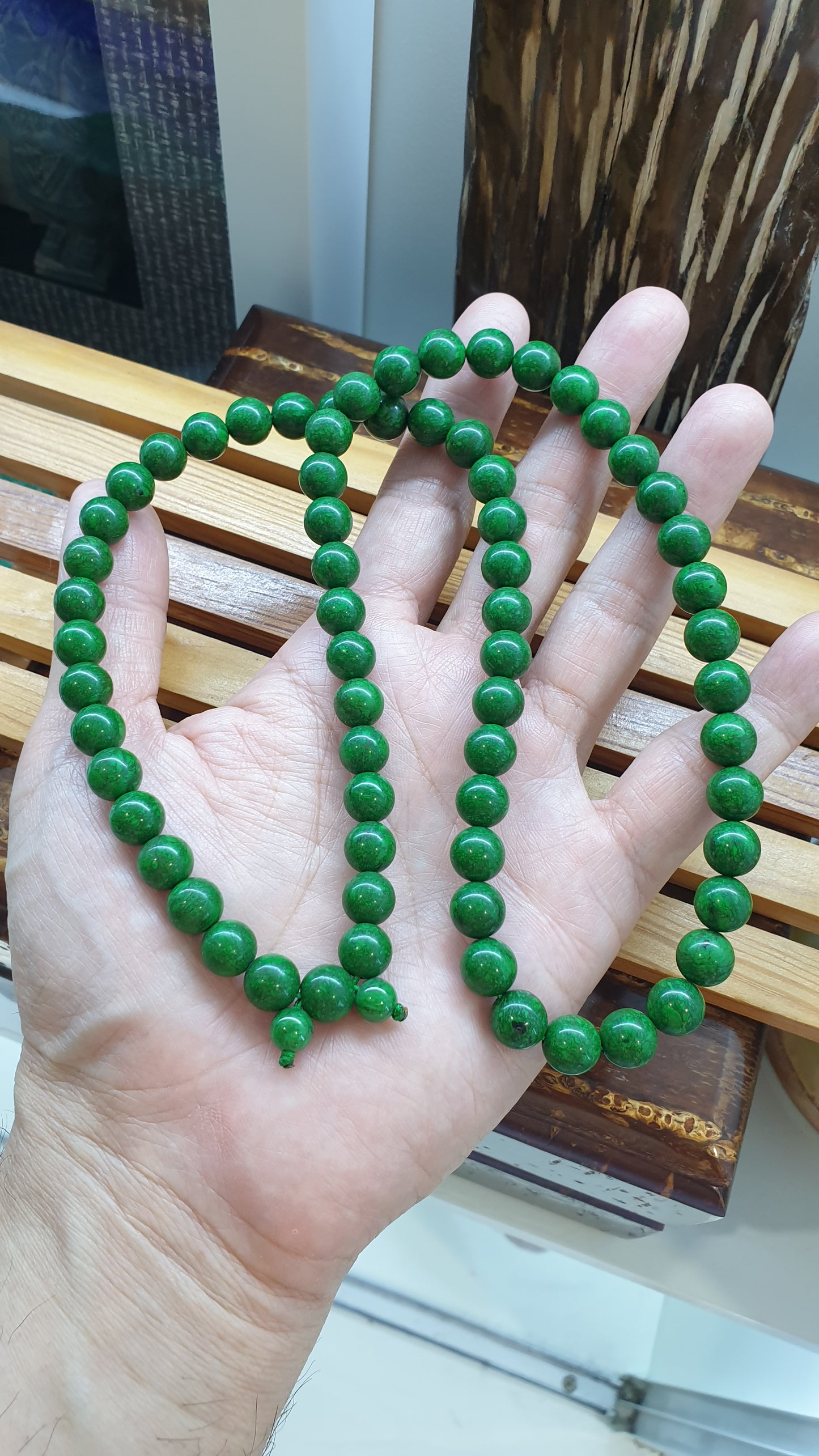 Mawsitsit Jade Beaded Necklace 24inch Fei Cui Type A from Myanmar