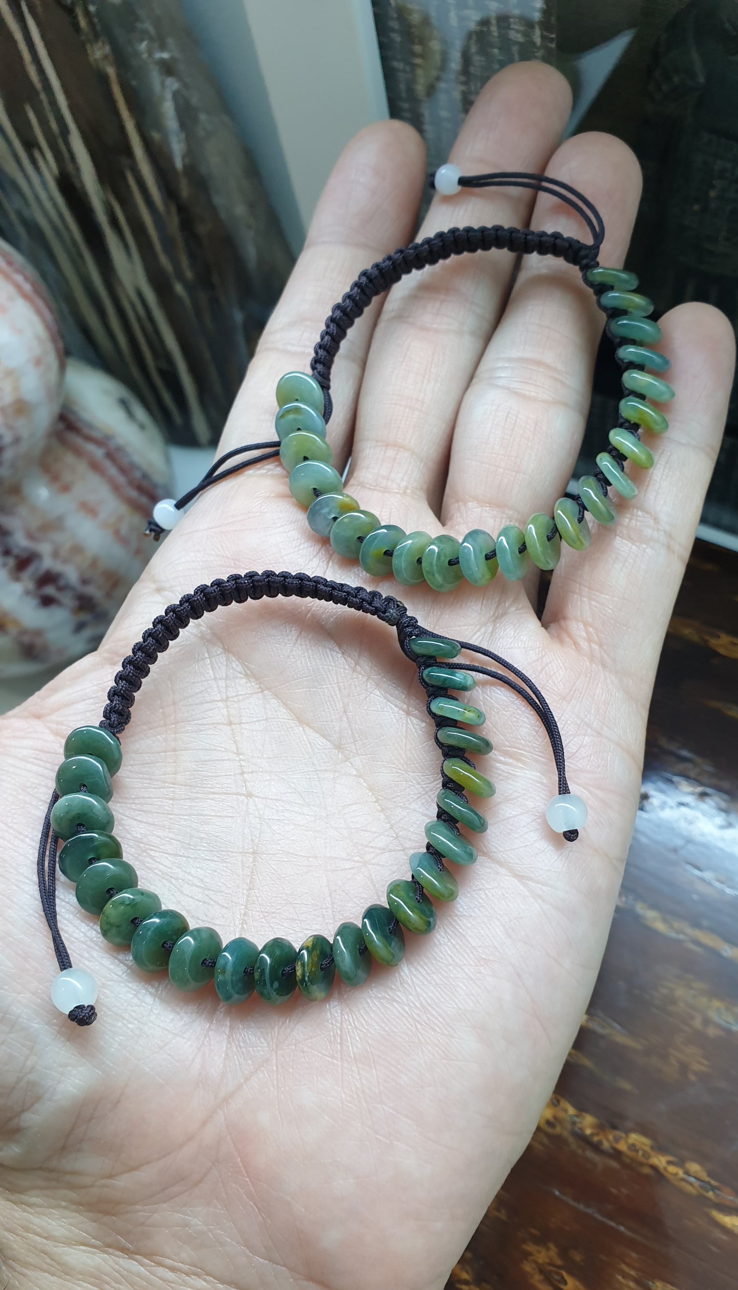 Jade Ping An Kou Beads Woven Bracelet (Adjustable) | Fei Cui - Type A Jadeite | His or Hers Fortune Jewelry
