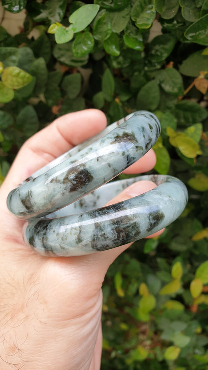 Natural Jade Bangles S59 Black Moss Blue Type A Jadeite