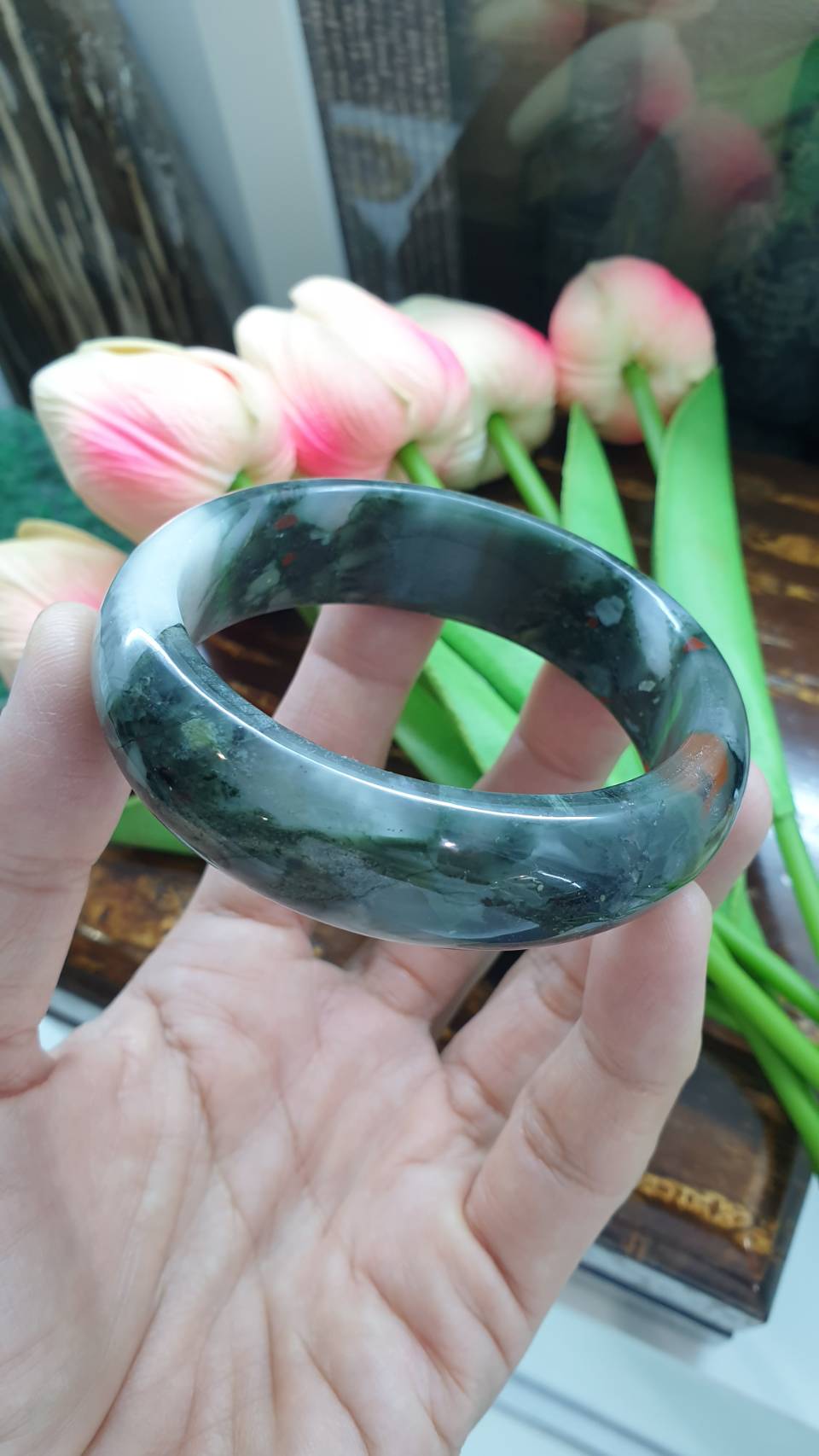 Bloodstone Bangle Size 59 - 60 Natural Stone Bracelet