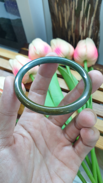 Honey Blue Jade Cylindrical Slim Bangle S54 Type A Natural Jadeite TwoTone