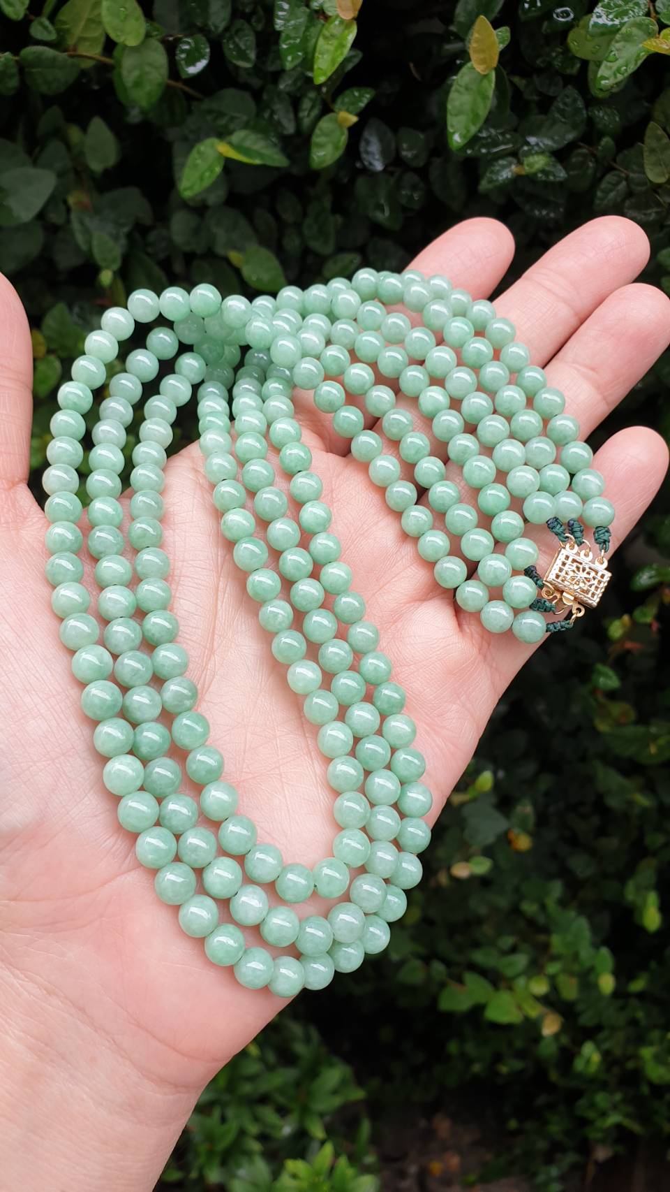 Multi-strand Jade Necklace 16-20inch Pastel Green Type A Myanmar Jadeite