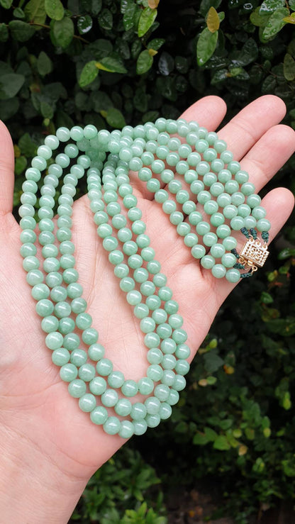 Multi-strand Jade Necklace 16-20inch Pastel Green Type A Myanmar Jadeite
