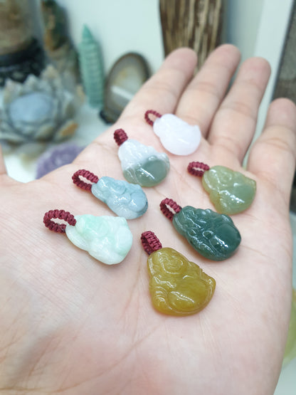 Jade Happy Buddha Pendant | Fei Cui - Type A Jadeite | Handwoven Thread Bail
