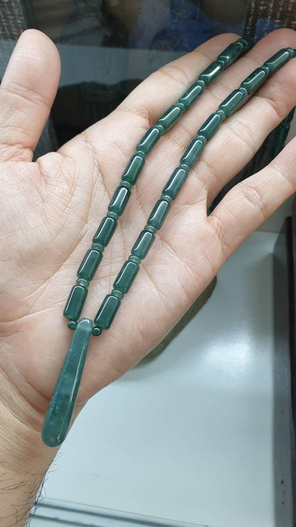 Icy Green Blue Jade Beads Necklace 24inch Type A Jadeite Handcrafted Jewelry