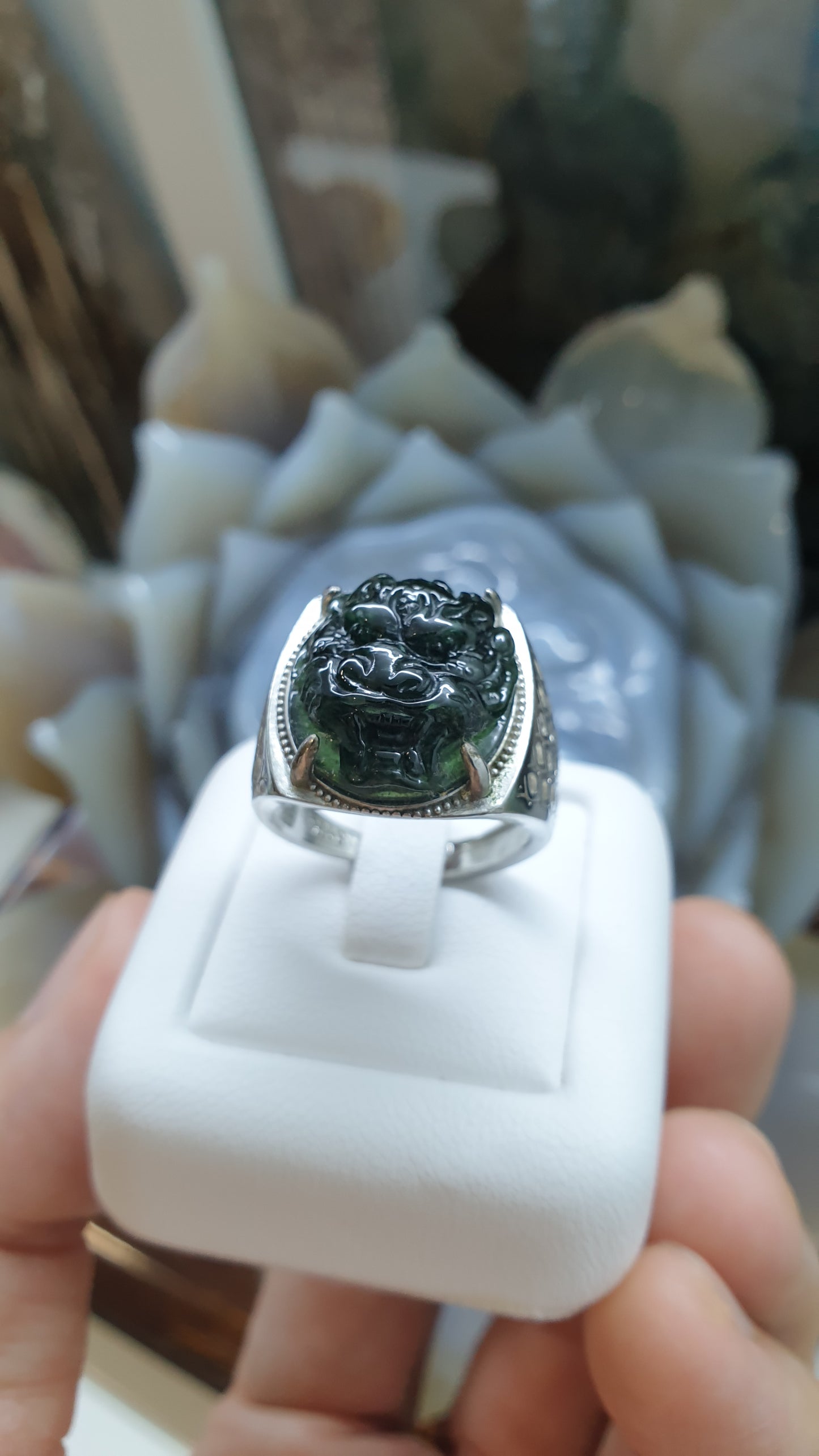 Black Jade Dragon on Sterling Silver Ring (Sizes 8 & 8.5 US) | Authentic Type A Jade | His or Hers Power Ring
