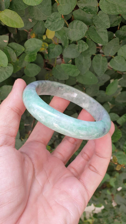 Ash Green Jade Bangle S61 Fei Cui Type A Myanmar Jadeite