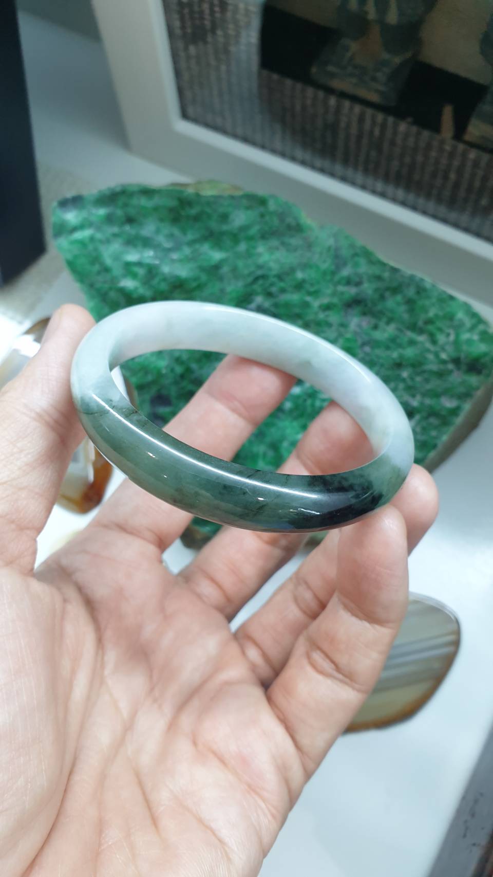 Natural Jadeite Bangle, Two Tone Size 56.5 - Authentic Type A Myanmar Jade