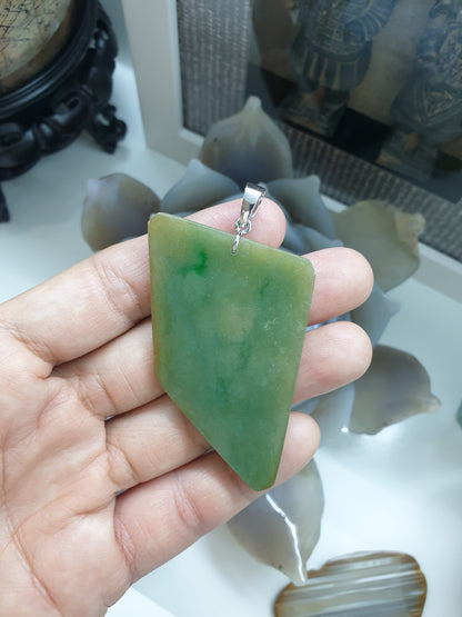 Natural Jadeite Dog Tag Pendant Sterling Silver - Honey Green or Lavender