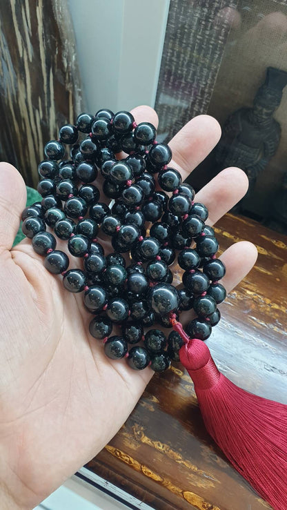 108 Black Jade Beads Japa Mala - Handcrafted Meditation Beads | Type A Natural Jadeite