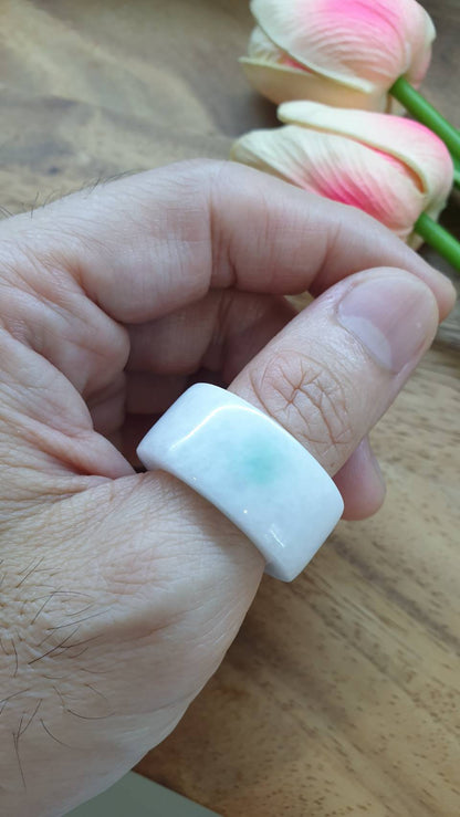 White Jade Archers Ring 11.25US  Type A Myanmar Jadeite Natural Floating Green