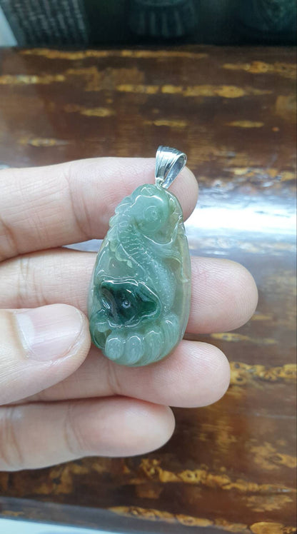Jade Sky Salamander Pendant | Type A Natural Jadeite | Original Sterling Silver