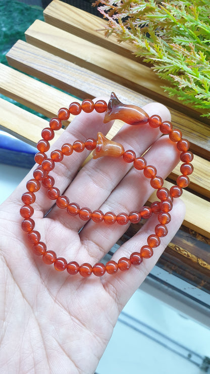 Carnelian Bracelets with Tulip Charms 17cm Natural Semiprecious Stone Beads