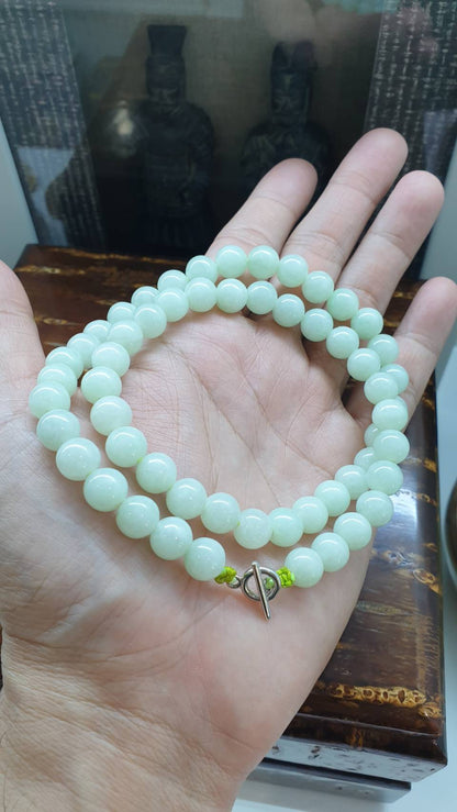 Mint Green Jade Beads Necklace (20") | 9K White Gold Toggle | Type A Natural Jadeite
