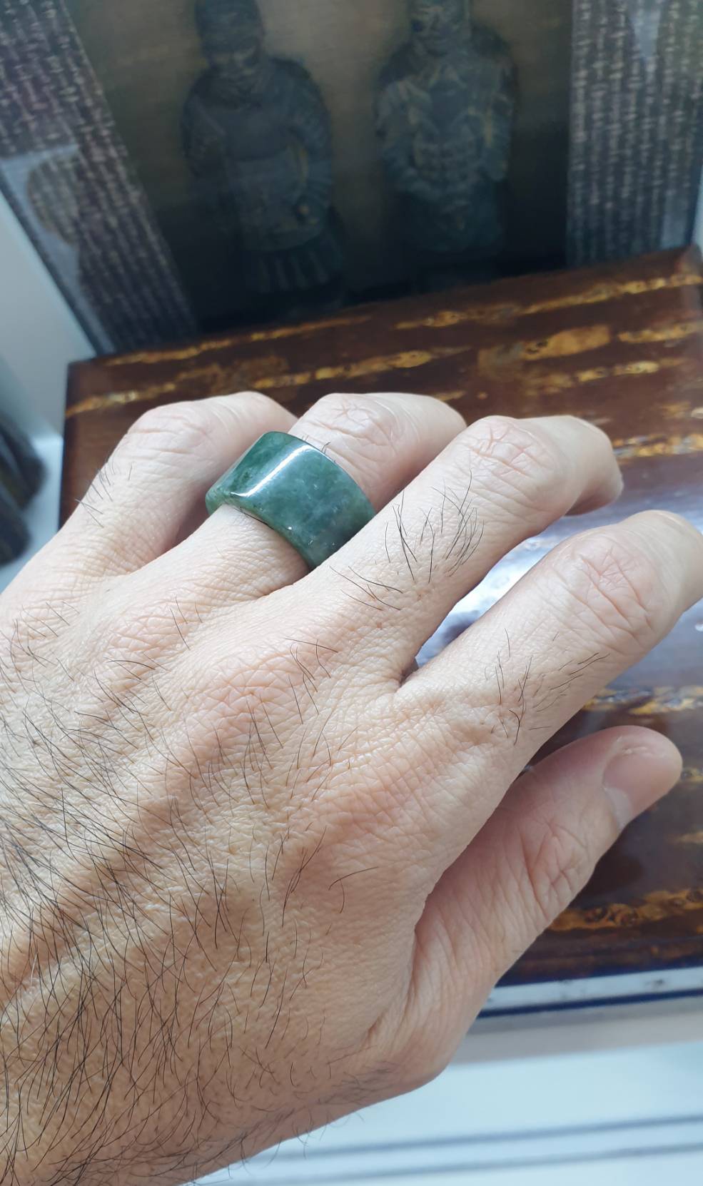 Marbled Green Jade Ring Type A Natural Jadeite Fei Cui Size 9.25 US